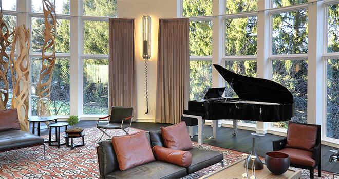  Contemporary living room with floor-to-ceiling windows and grand piano - Luxurious Mansion Interior Design in Chicago