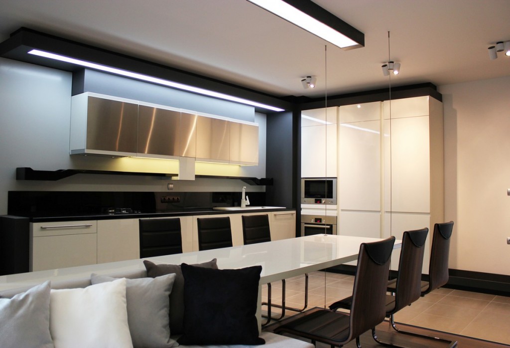 minimalist small kitchen with futuristic touch-Interior Design of Apartment in Bulgaria