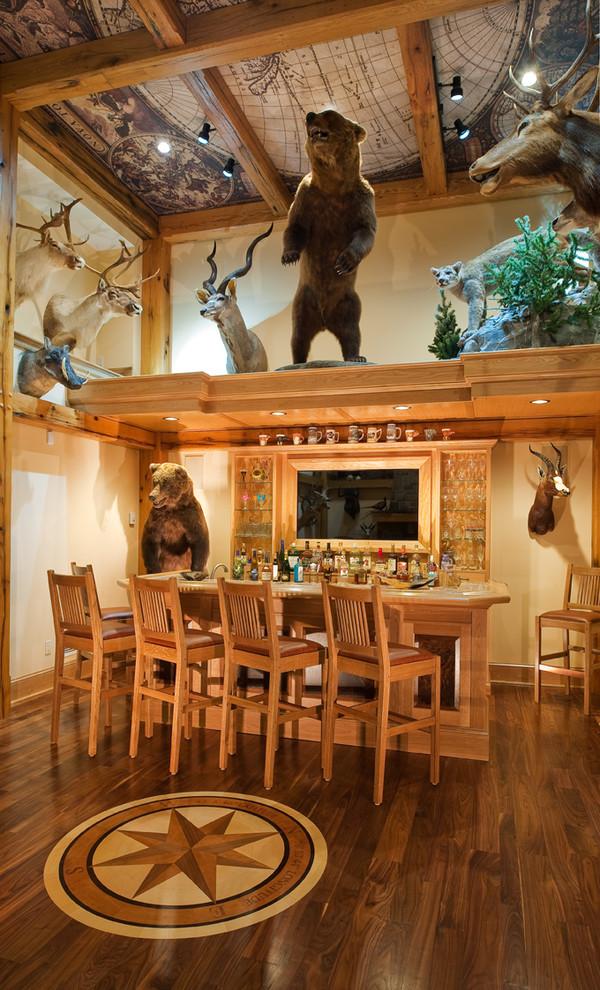 Modern home bar in natural wood color and with hunting trophies - Interior Design Trends - Having a Pub in the house