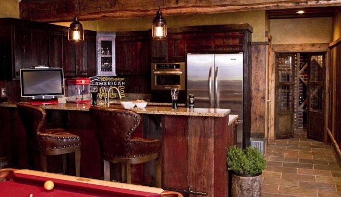 Modern home bar in rustic design with poker game screen on it - Interior Design Trends - Having a Pub in the house