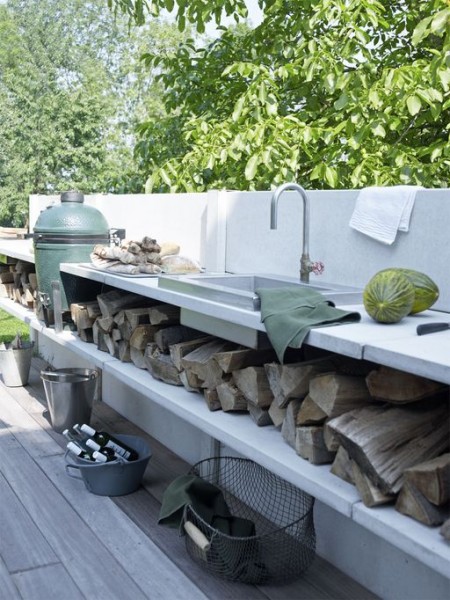 modern-simple-outdoor-kitchen-with-wood-storage- 20 Ideas and Examples of Well-Arranged Outdoor Areas