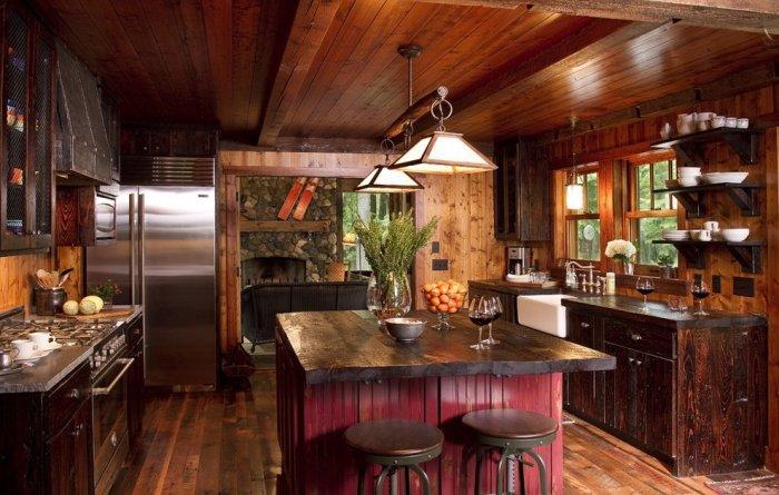 Rustic kitchen with dark interior and reclaimed wood countertops - 16 Advices and Examples for Creating a Cozy Atmosphere in the Cooking Areas