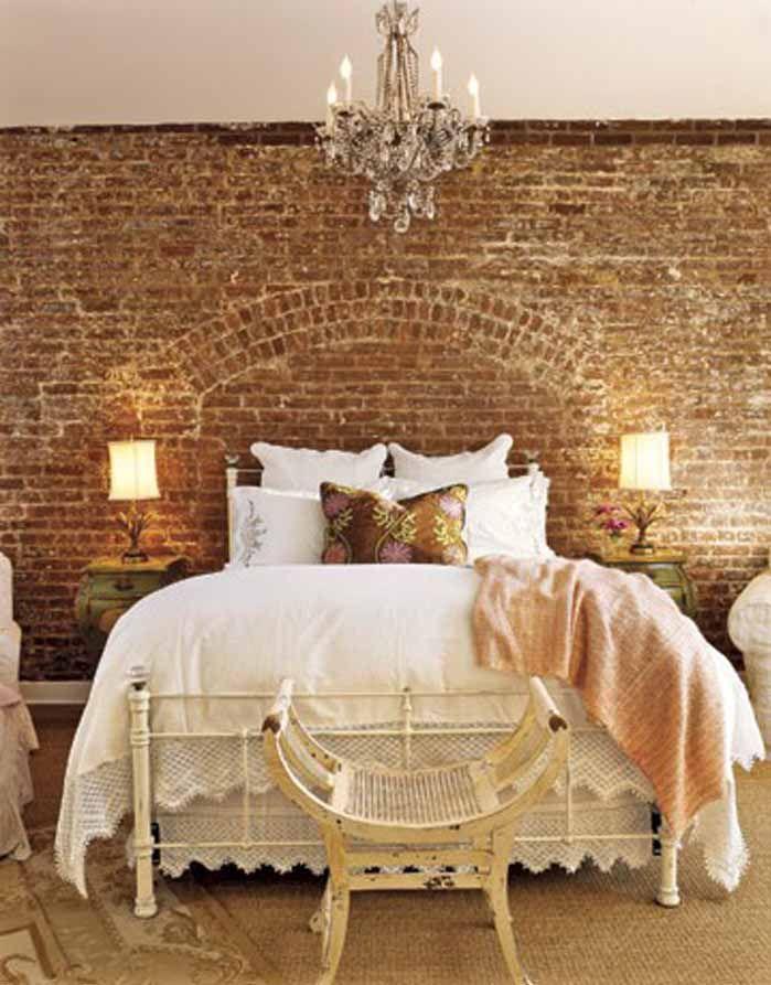 shaby chic bedroom with lovely brick wall-Feminine Shabby Chic Bedroom Interior Ideas and Examples