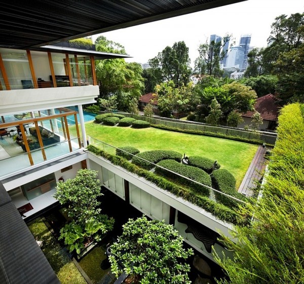 A view from the third floor towards the surrounding greenery- Expensive Property in Singapore and its impressive interior design and architecture