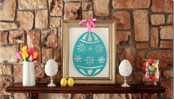 Creative art with picture frame-Fantastic Easter Fireplace Mantle Decorating Ideas