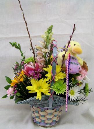 Easter basket full of various flowers