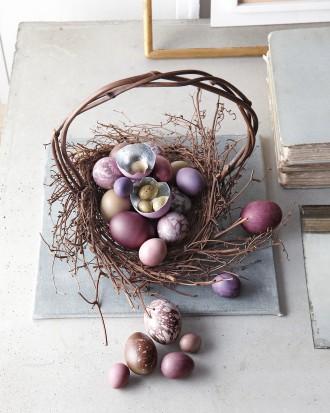 Easter basket in purple made of tree brances