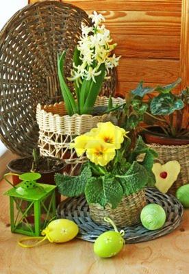 Easter basket with yellow flowers