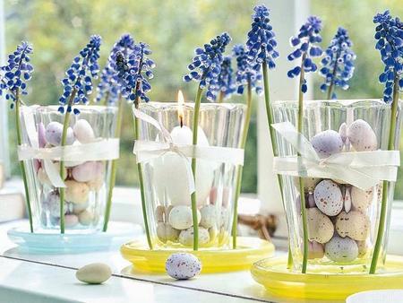 Easter decoration – a candleholder full of flowers