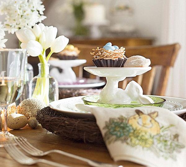 Easter table with fresh white tulips-Creative collection of Holiday home decorating ideas