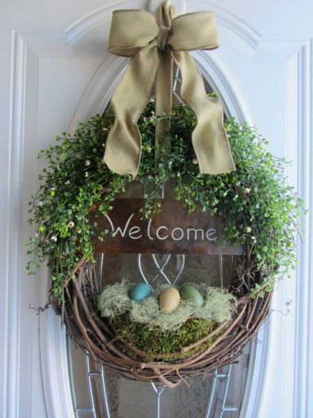 Front door Easter Wreath with a welcome sign-home decorations with impressive holiday ideas