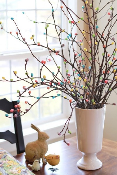 Hot glue jelly beans to tree branches for an adorable Easter Tree-Creative collection of Holiday home decorating ideas