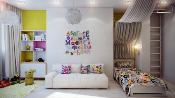 Kids room with colorful letters on the wall- interior design and decoration ideas for children living areas