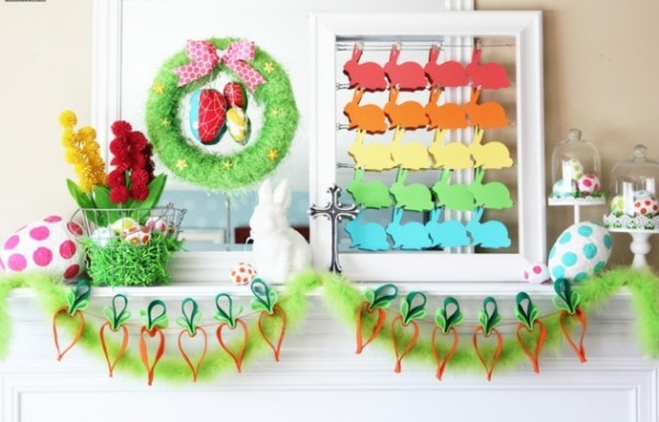 Lovely carrot garlands-Fantastic Easter Fireplace Mantle Decorating Ideas