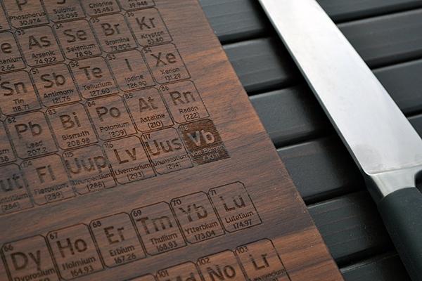 Periodic table engraved on woodeen cutting board-Creative kitchen product design