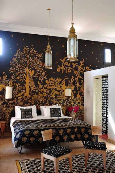 Romantic Moroccan bedroom with floral patterns- interior design ideas for own, private, intimate place.