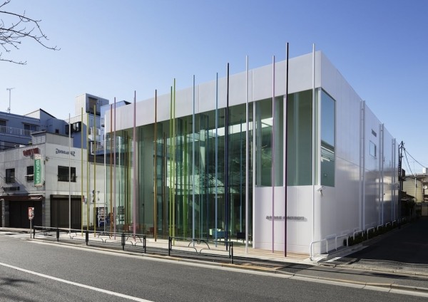 A view towards the modern glass facade