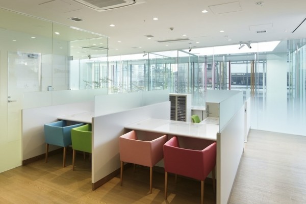 Colorful furniture inside a contemporary bank