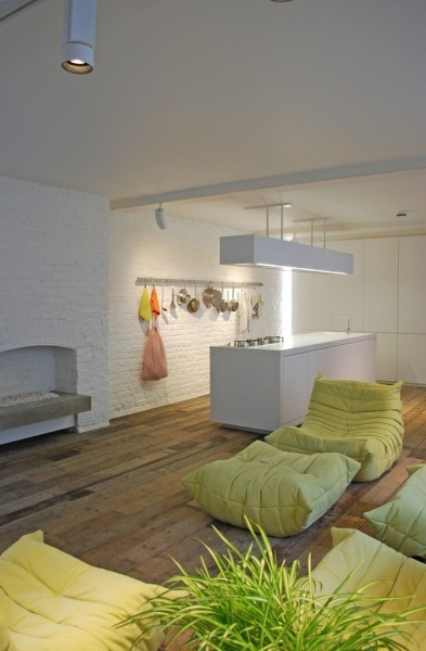 Comfortable green sitting furniture-Luxurious minimalist loft interior design