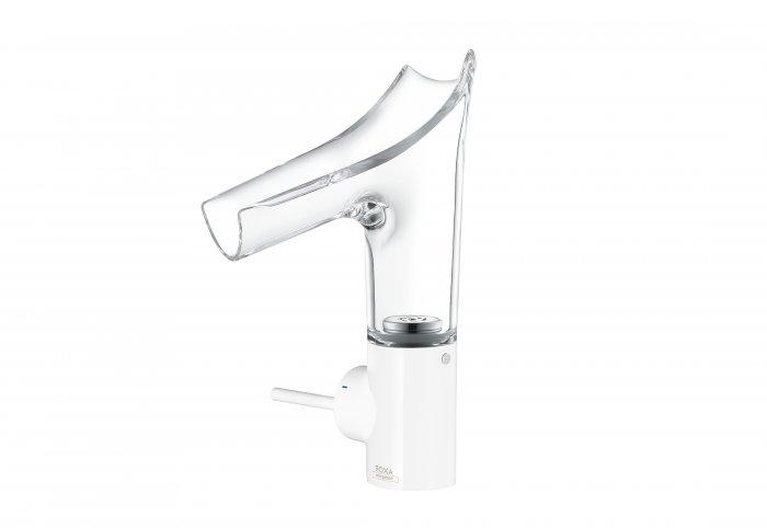 Contemporary bathroom faucet with curved aerodynamic profile