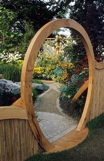 Feng Shui gareden with wooden oval gate