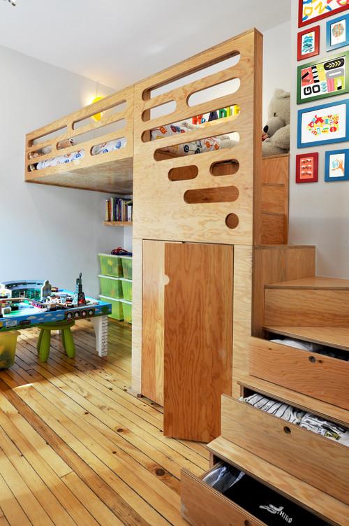 Kids room design with functional ladder leading to the bed