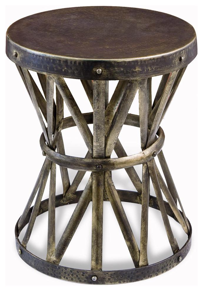 Rustic stool with leather seat– worn-out effects on furniture