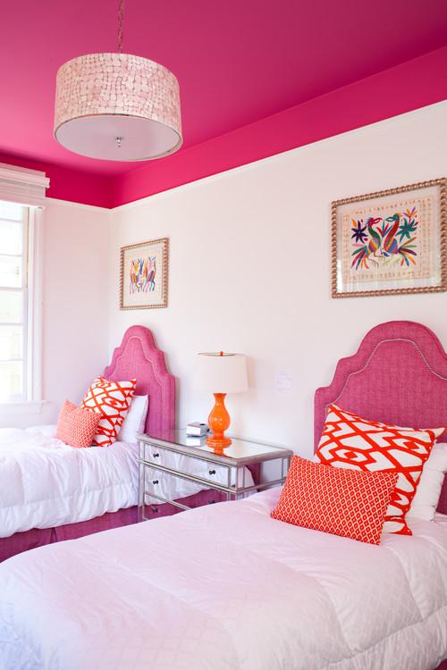 Sweet kids room in pink with two beds for girls