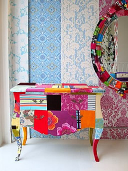 Colorful drawer and a mirror that create happy mood