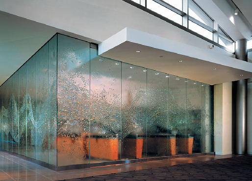 Decorative glass facade of a commercial building in New York