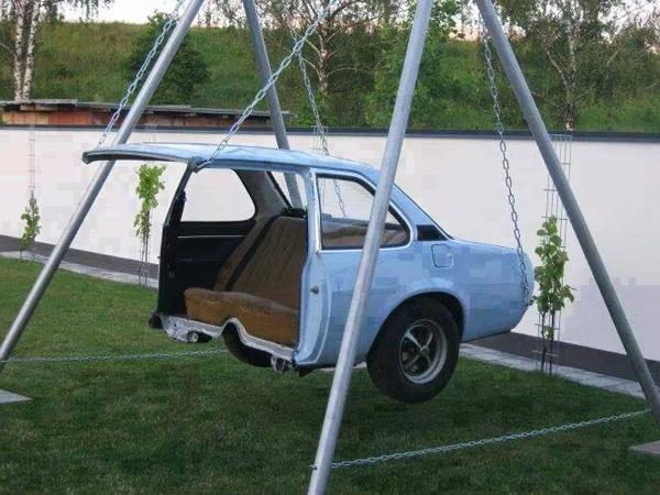 Garden swing made of half a car - funny design