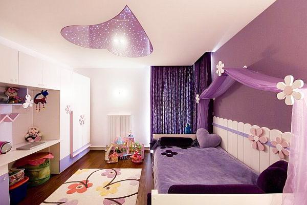 Girl teen room with Royal purple walls and bed sheets