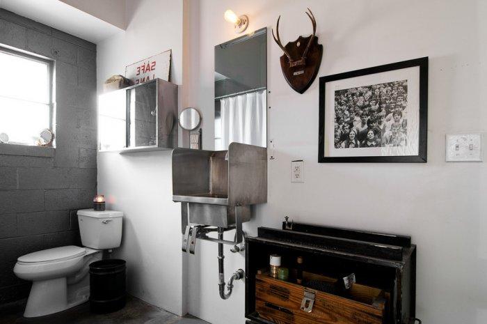 Industrial bathroom with simple interior and amazing raw sink