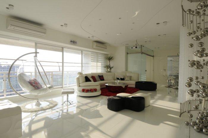 Luxurious interior in white with futuristic furniture