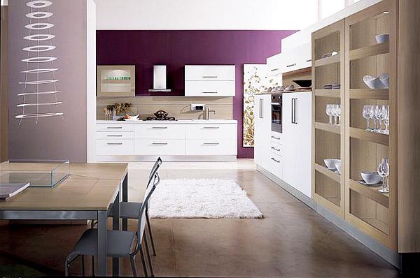 Modern kitchen in Royal purple nuances and contemporary table