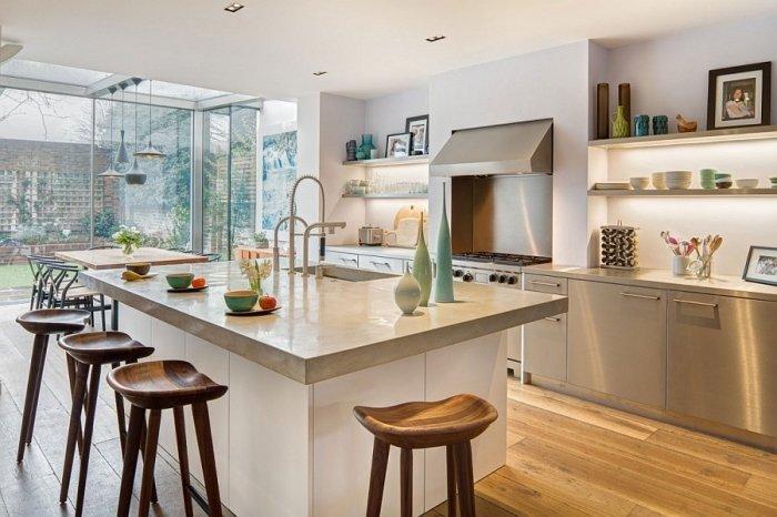 Spacious kitchen in white with huge island