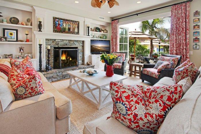 Traditional living room interior inside a coastal house  near California beach