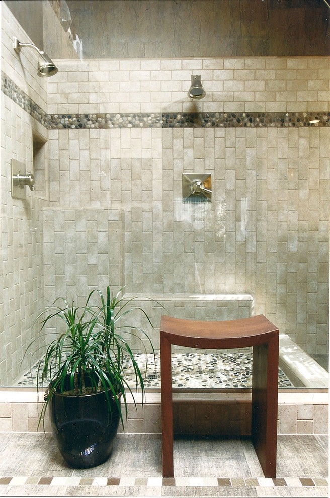 Japanese bathroom in asian style with rocks and stones in the interior