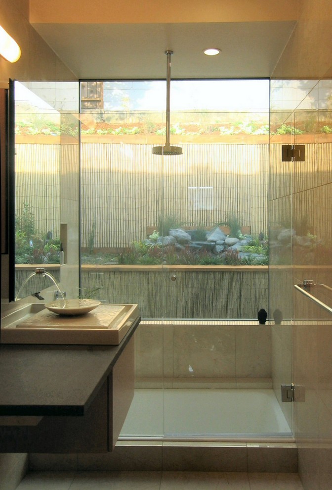 Japanese bathroom with serenity atmosphere and Zen interior design