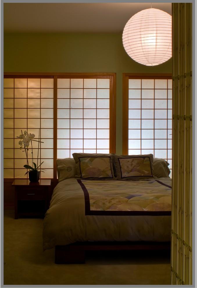 Japanese bedroom with Shoji screens and interesting asian pendant