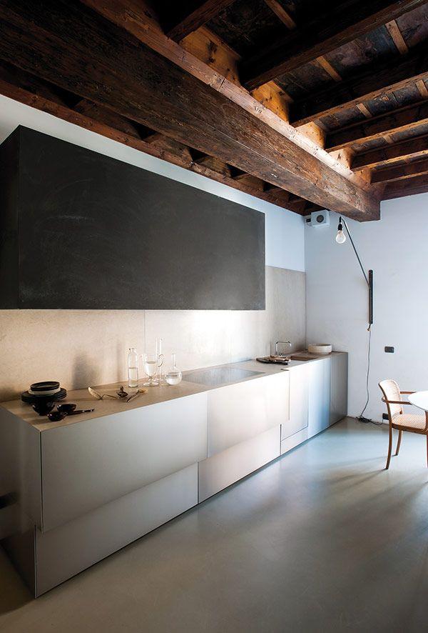 Barn beams in a modern kitchen