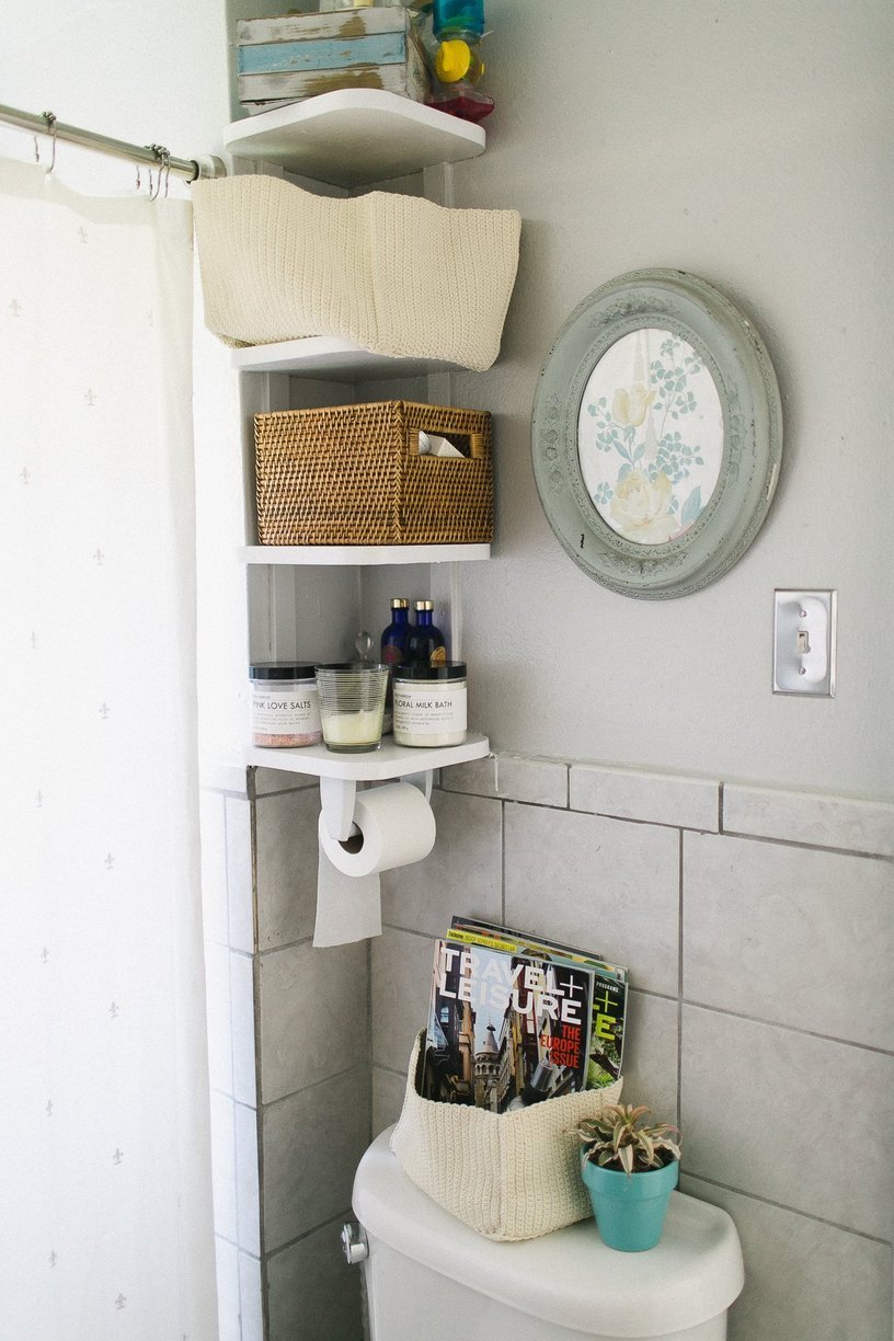 Bathroom shelves inside the beach home in Denver