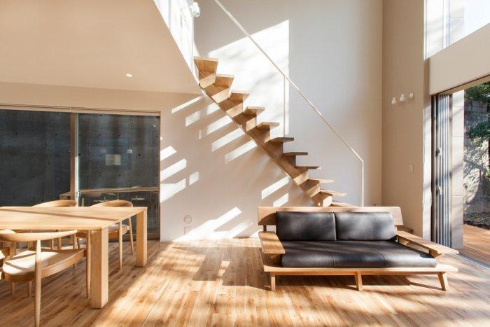 Clean and elegant living room with open plan interior