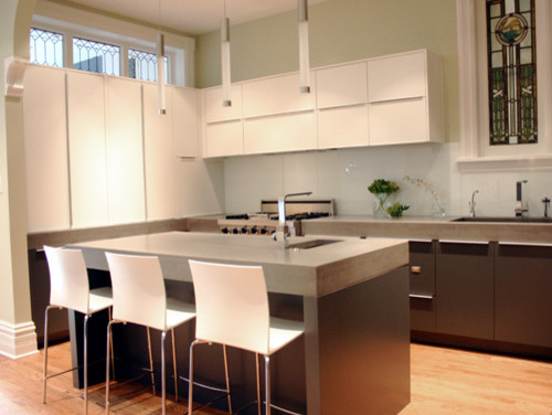 Contemporary kitchen with modern bar stools