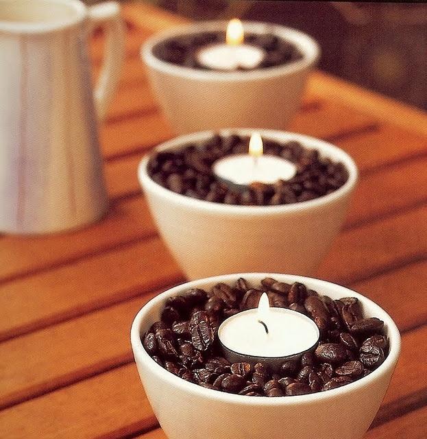 Creative coffee candleholders with little candles for a romantic interior