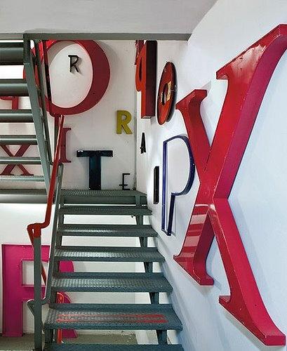 Creative office decorations and stairs leading to the second floor