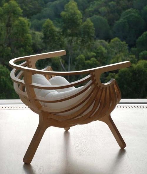 Creative wood armchair placed on the front porch