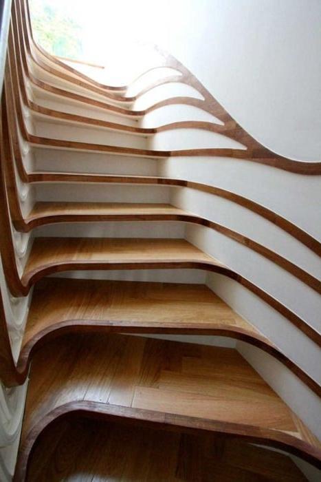 Creative wood stairs leading to the second floor