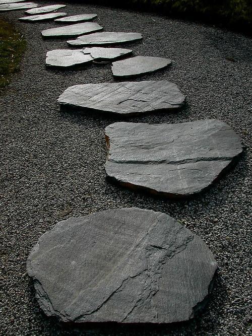 Garden path made of huge flat stones