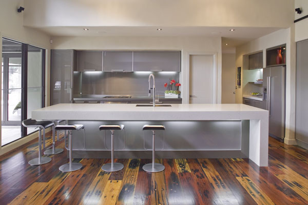 Kitchen design with expensive wood floor